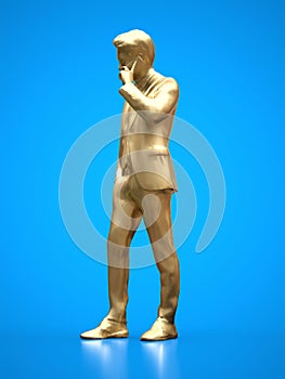 Gold figure businessmen talking on the phone. 3d rendering