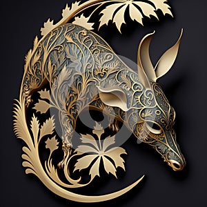 Gold Filigree Inlaid Aardvark (Generative AI)
