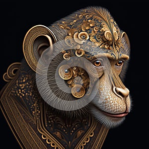 Gold Filigree Inlaid Baboon (Generative AI)