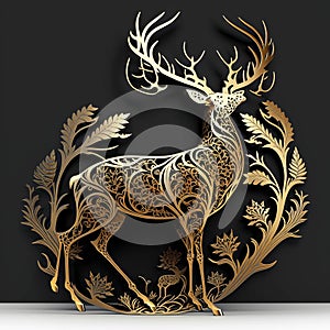 Gold Filigree Inlaid Deer (Generative AI)