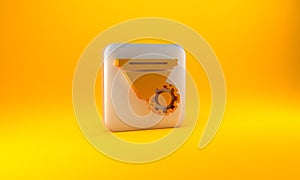 Gold Filter setting icon isolated on yellow background. Silver square button. 3D render illustration