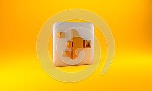 Gold Filter setting icon isolated on yellow background. Silver square button. 3D render illustration