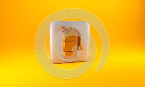 Gold Fire extinguisher icon isolated on yellow background. Silver square button. 3D render illustration