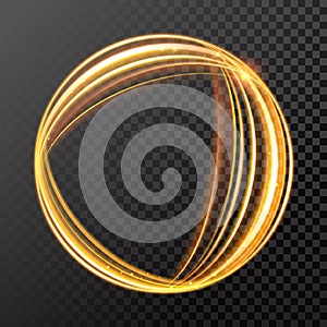 Gold fire or glow light circle with glitter effect on vector transparent background