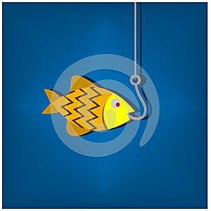 Gold fish and fishhook. Vector illustration design.