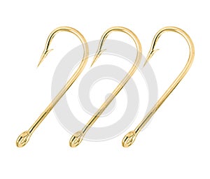 Gold fish hook isolated on a white