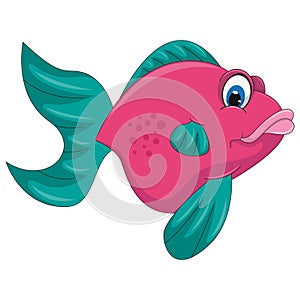 Gold fish pink and green color cartoon vector illustration