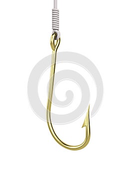 Gold fishhook on white