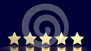 The gold five star on blue background 3d rendering