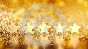 The gold five star on bokeh background 3d rendering