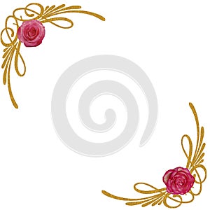 GOLD FLORAL CORNERS PINK ROSES