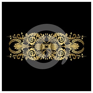Gold Floral Ornament Decorative Heraldic Baroque Frame Vector Ilustration