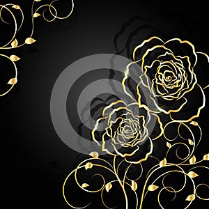 Gold flowers with shadow on dark background.