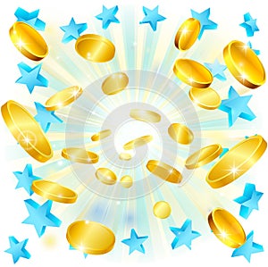 Gold Flying Coins Money Exploding Jackpot Concept