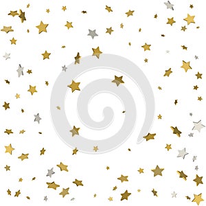 Gold flying stars confetti magic christmas frame vector, premium