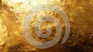 Gold foil background with light reflections, viewed from the front.