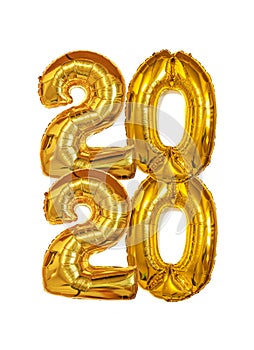 Gold Foil Balloons 2020 on white background. Happy New Years concept