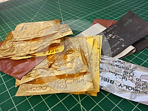 Gold foil in bookbinder's studio
