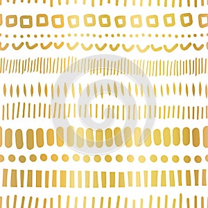 Gold foil doodle stripes pattern seamless vector repeat. Metallic golden cute simple repeating background with hand drawn lines,