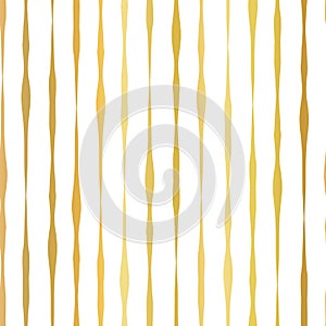 Gold foil hand drawn vertical lines seamless vector pattern. Golden wavy irregular stripes on white background. Elegant design for