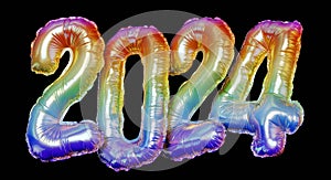 Gold foil numbers 2024 concept new year with balloons on black background