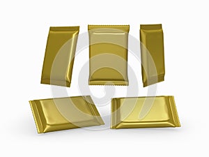 Gold foil plain flow wrap packet with clipping path