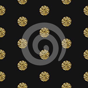 Gold foil shimmer glitter polkadot seamless pattern.