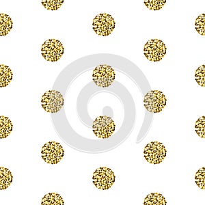 Gold foil shimmer glitter polkadot seamless pattern.