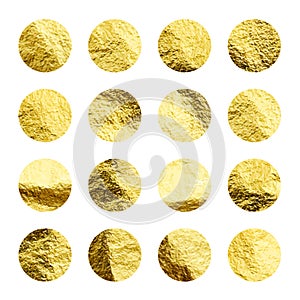 Gold foil, shiny handmade circles. Golden glittering texture, pattern. Luxury shining hand drawn background. Wedding