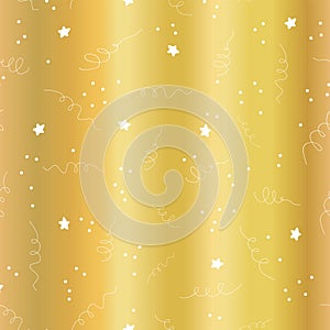 Gold foil star confetti curls vector pattern.