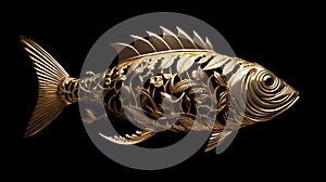 Gold Foiled Mackerel Statue On Black Background