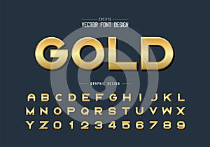 Gold font and alphabet vector, Golden bold typeface letter and number design