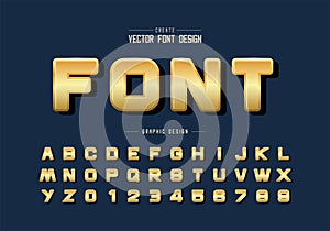 Gold font and round alphabet vector, Golden design typeface letter and number