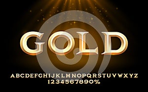 Gold font set collection, letters and numbers symbol. Vector