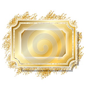 Gold frame. Beautiful golden glitter design. Vintage style decorative border, isolated white background. Deco elegant