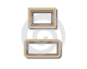 Gold frame. Beautiful simple golden design. Vintage style decorative border, isolated on white background. Deco elegant art object