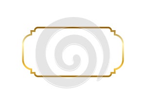 Gold frame. Beautiful simple golden design. Vintage style decorative border isolated white background. Elegant gold art