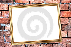 Gold frame on Brick Background of stone.