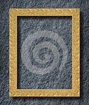 Gold frame on Dark grey black slate background or texture