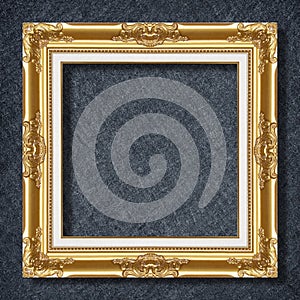 Gold frame on Dark grey black slate background or texture