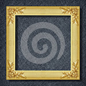 Gold frame on Dark grey black slate background or texture