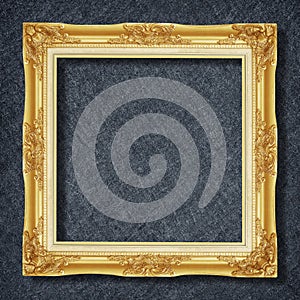 Gold frame on Dark grey black slate background or texture