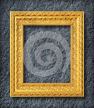 gold frame on Dark grey black slate background or texture
