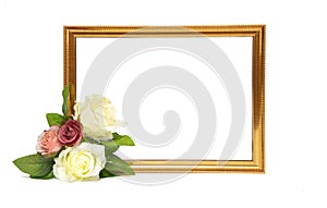 Gold frame and flowers mock up