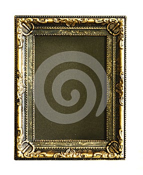 Gold frame. Gold/gilded arts and crafts pattern picture frame. on white. space is black.