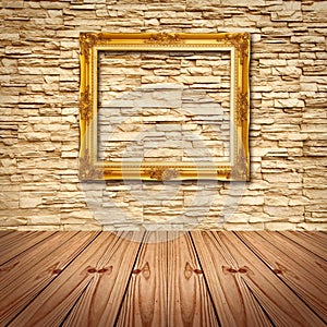 Gold Frame hanging on Modern Brick Wall