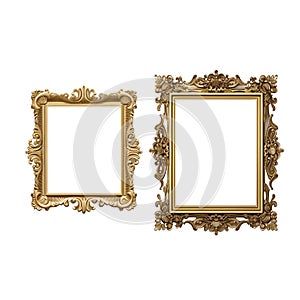 Gold frame isolated over transparent white background. Set of vintage retro antique old royal golden baroque Victorian style frame