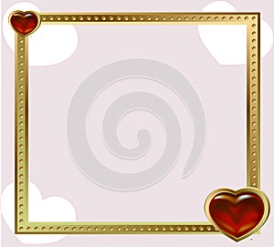 Gold frame jewelry red hearts