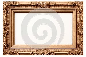 Gold frame for a picture in a classic baroque styleon on a white background. Illustration, Generative AI