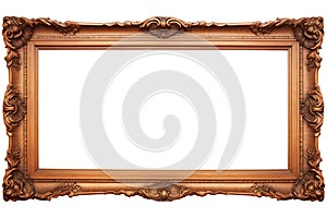 Gold frame for a picture in a classic baroque styleon on a white background. Illustration, Generative AI